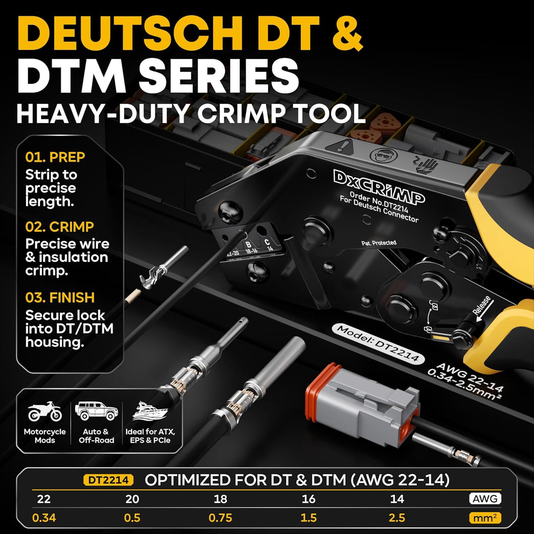 DxCRIMP DT Deutsch Stecker Crimpzange Set für 0,25–2,5mm² mit 2/3/4/6 polig Kabelsteck Kfz Set und E