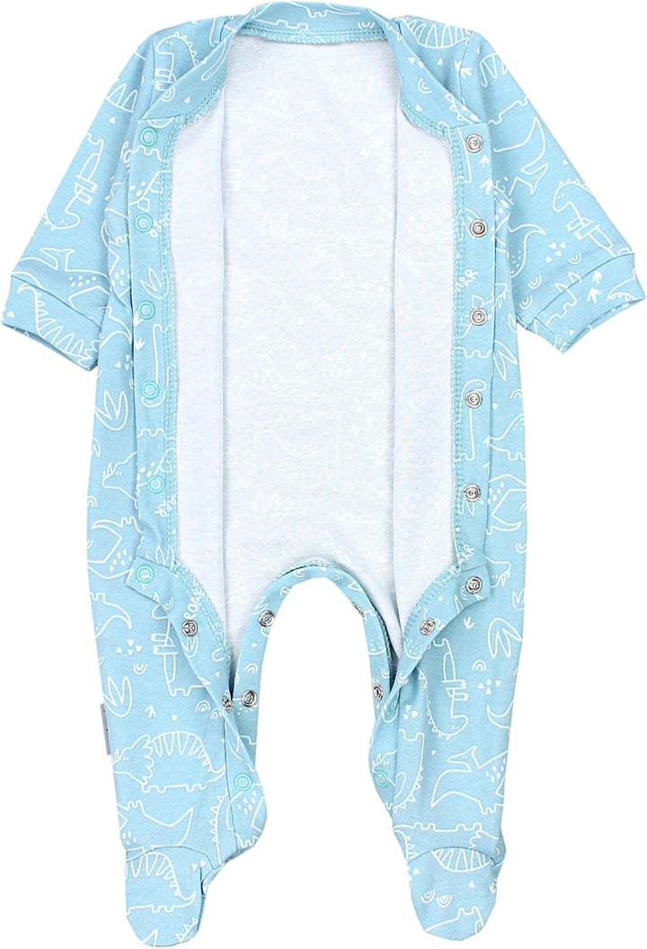 Baby Jungen Schlafstrampler Langarm Strampler Schlafanzug mit Fuss 3er Pack, 68 Dino Park Sterne Min