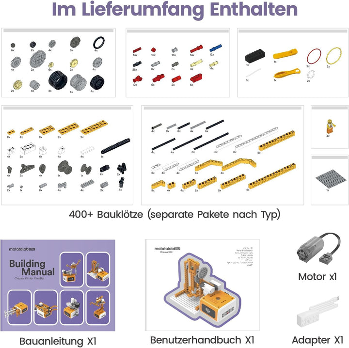 MatataStudio Creator Kit für VinciBot Kinder Programmierbarer Roboter mit 434 Bausteinen, Über 20 Ba