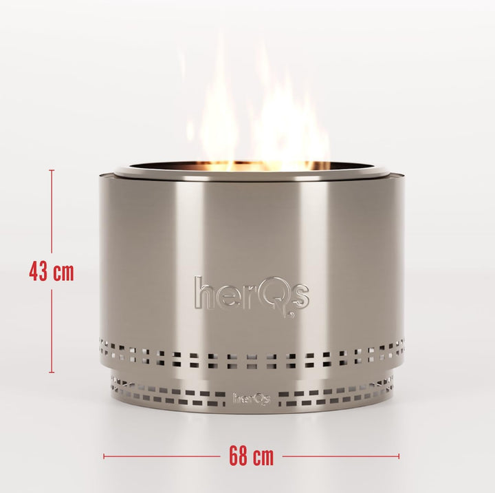 herQs Chief Feuerschale Rauchfrei – Tragbarer Feuerschale Edelstahl für Garten, Camping & Terrasse –