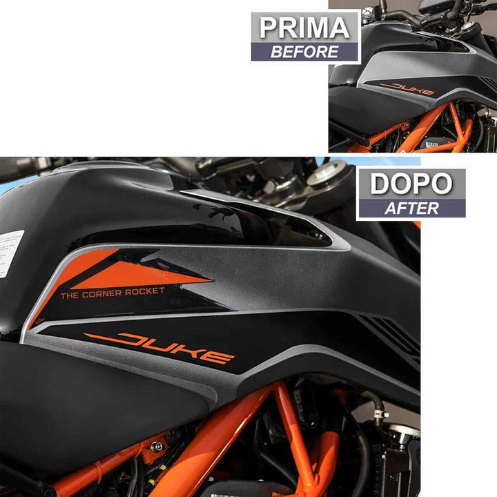 Resin Bike Aufkleber für Motorrad Kompatibel mit KTM Duke 390 2021 2022 Silber. Seitenschutz für den