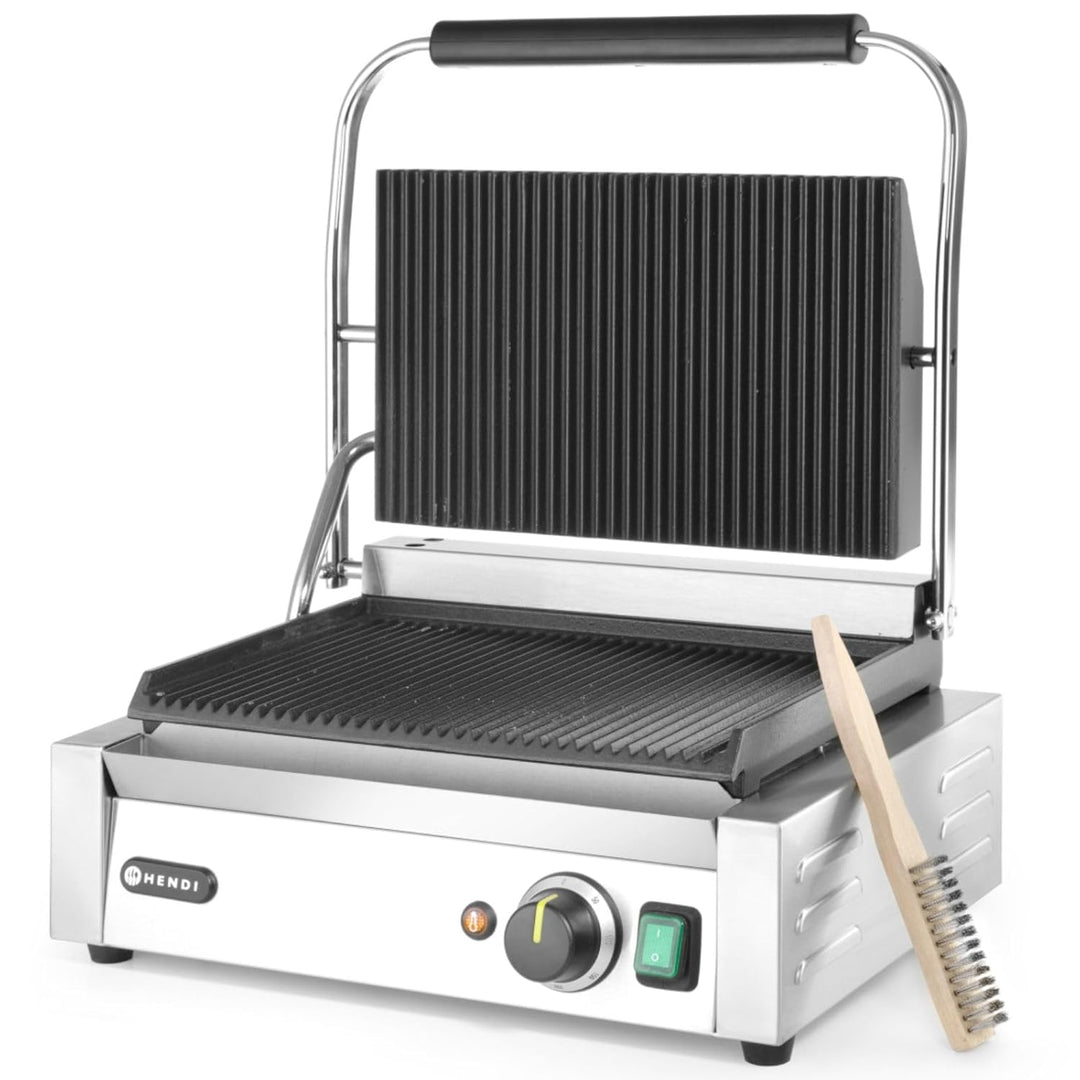 HENDI Kontaktgrill, Panini-, sandwich- & Kontaktgrill, Regelbar bis max. 300°C, Oberseite (H)530mm,