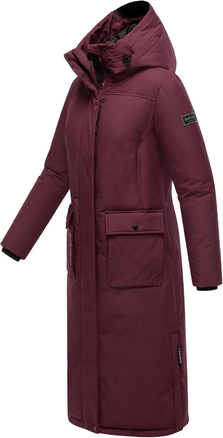 Navahoo Damen Wintermantel warmer Mantel extralang mit Kapuze Wolkenfrost XIV XS-XXL XS Wine, XS Win