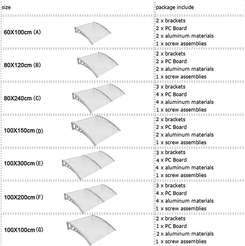 Vordach für Tür, Eingangstür, Markise, Polycarbonat, 60 x 100 x 19 cm 60*100*19CM, 60*100*19CM