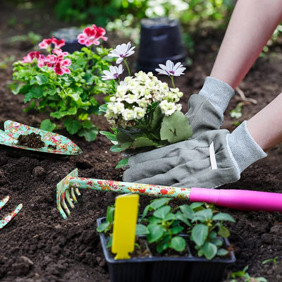 Colwelt Blumen-Gartenwerkzeug-Set, 6-teilig, Garten-Set mit schönem Aufdruck, Gartengeschenke für Fr