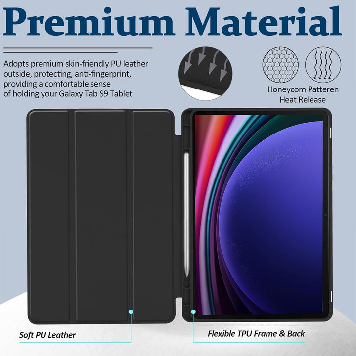 Miimall Lederhülle Kompatibel mit Samsung Galaxy Tab S10/S9 Hülle, Premium PU+TPU Tri-fold Ständer K
