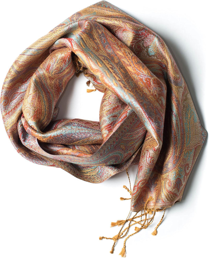 ufash Pashmina 100% Seidenschal aus Indien für Damen & Herren, Paisley Muster, 160 x 35 cm - Schal a