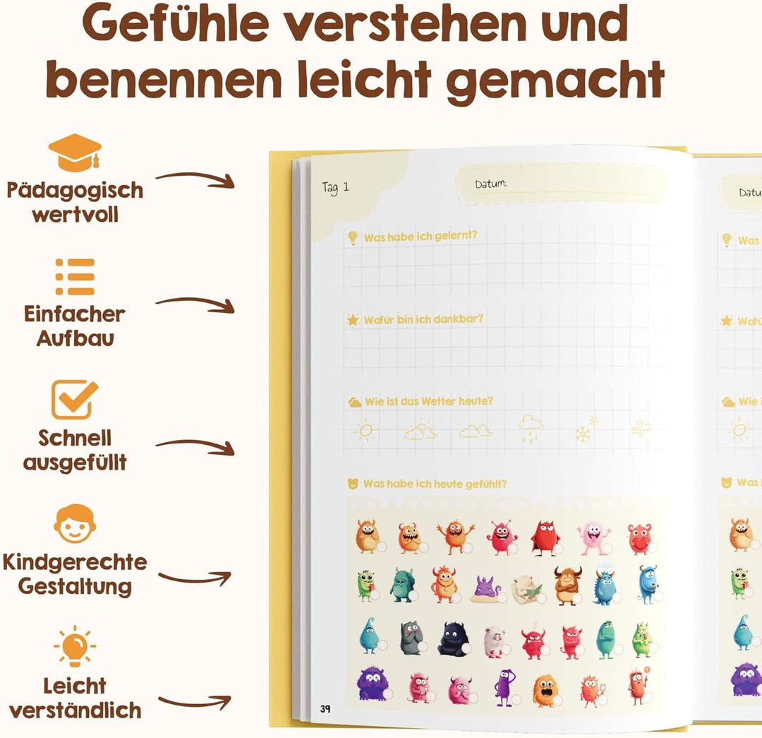 Edubini Gefühlstagebuch Kinder [6-12 Jahre] - Tagebuch Mädchen & Jungs - Gefühle Buch für Umgang mit