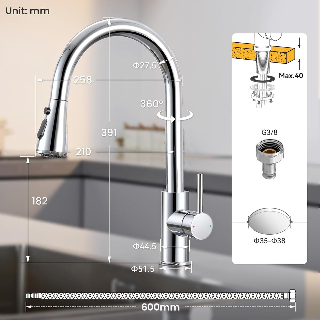 Wasserhahn küche mit Ausziehbar Hochdruck fur Spülbecken - CECIPA Küchenarmatur mit Brause - Edelsta
