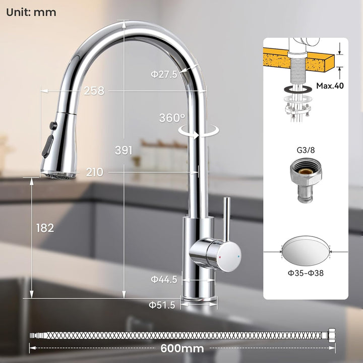 Wasserhahn küche mit Ausziehbar Hochdruck fur Spülbecken - CECIPA Küchenarmatur mit Brause - Edelsta