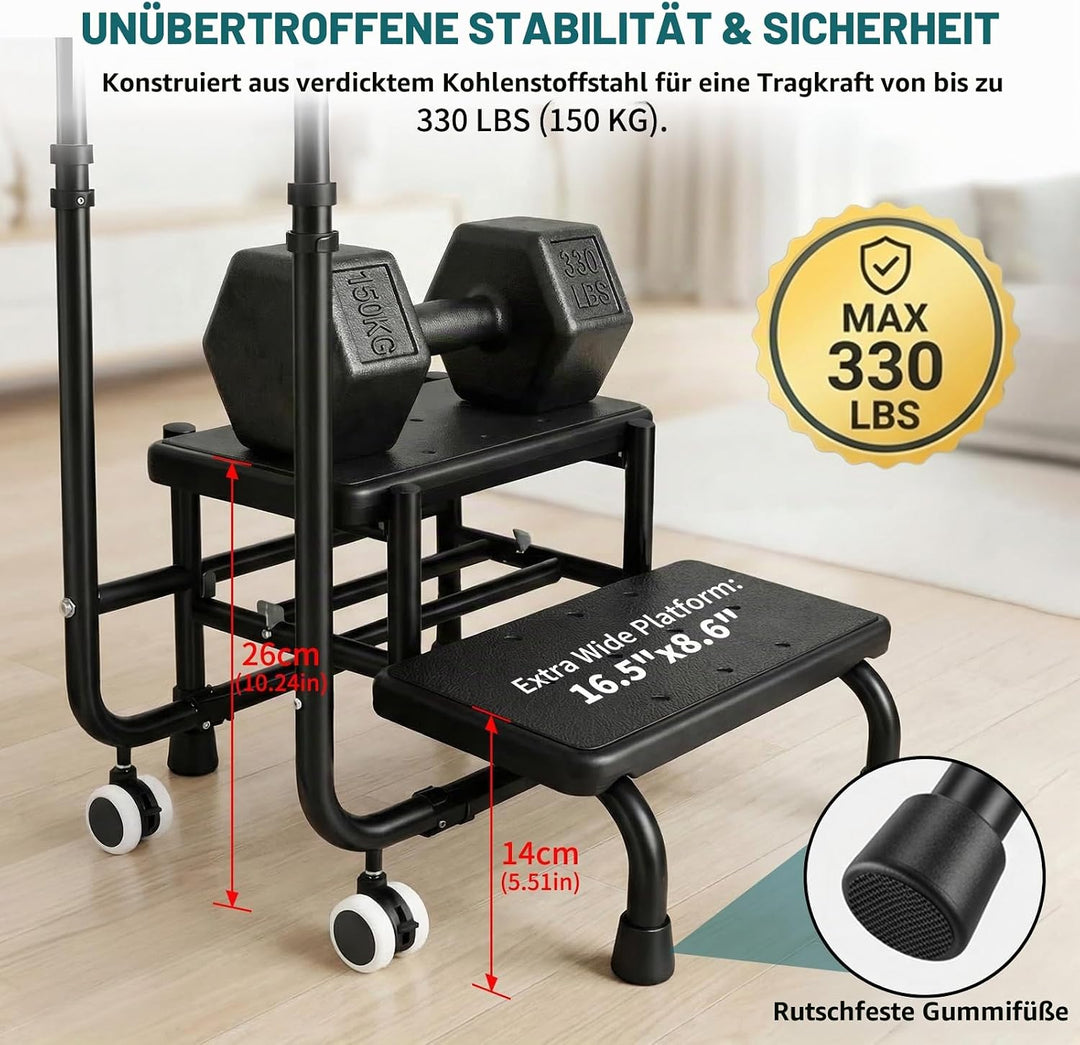 Tritthocker mit Haltegriff - Badewannenstufe mit Haltegriff, 5 Höhen von 95 cm bis 105 cm, Tragfähig