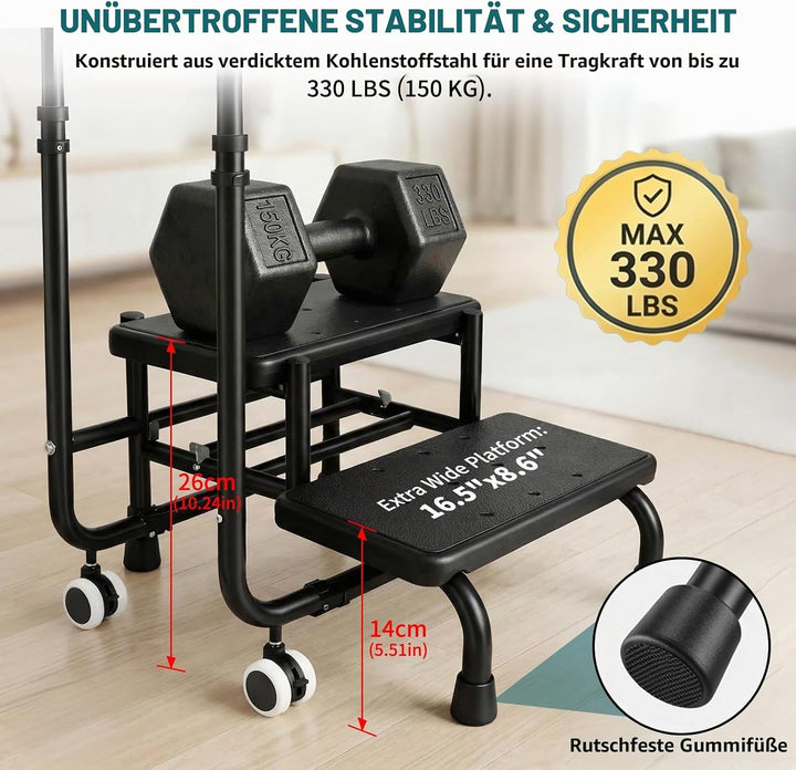 Tritthocker mit Haltegriff - Badewannenstufe mit Haltegriff, 5 Höhen von 95 cm bis 105 cm, Tragfähig