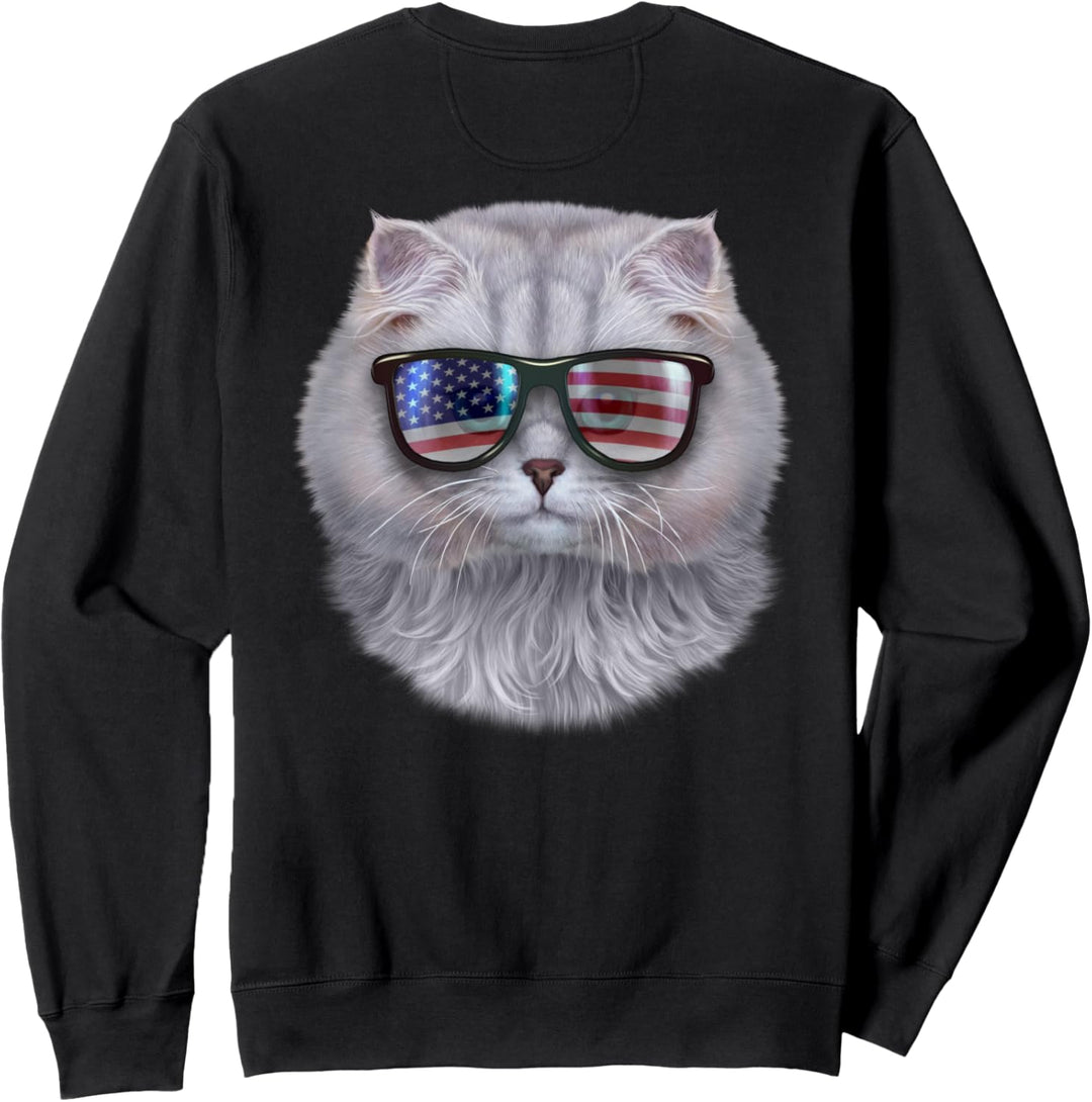 Katze, die Flagge der USA-Themensonnenbrille trägt Sweatshirt
