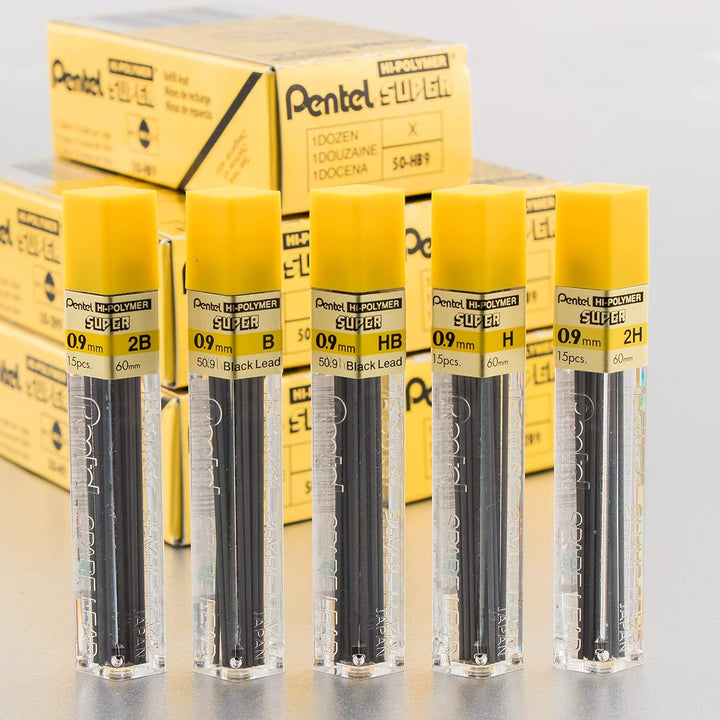 Pentel Super Hi-Polymer Blei Nachfüllen, 0,9 mm dick, 2B, 180 Stück von Blei (50-9-2B)