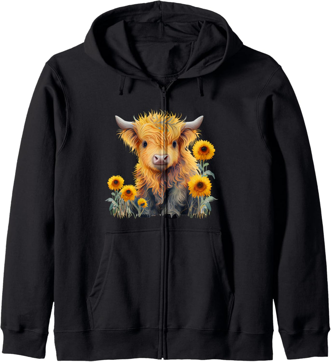 Cute Highland cow with sunflowers country Heifer Farm Farmer Kapuzenjacke