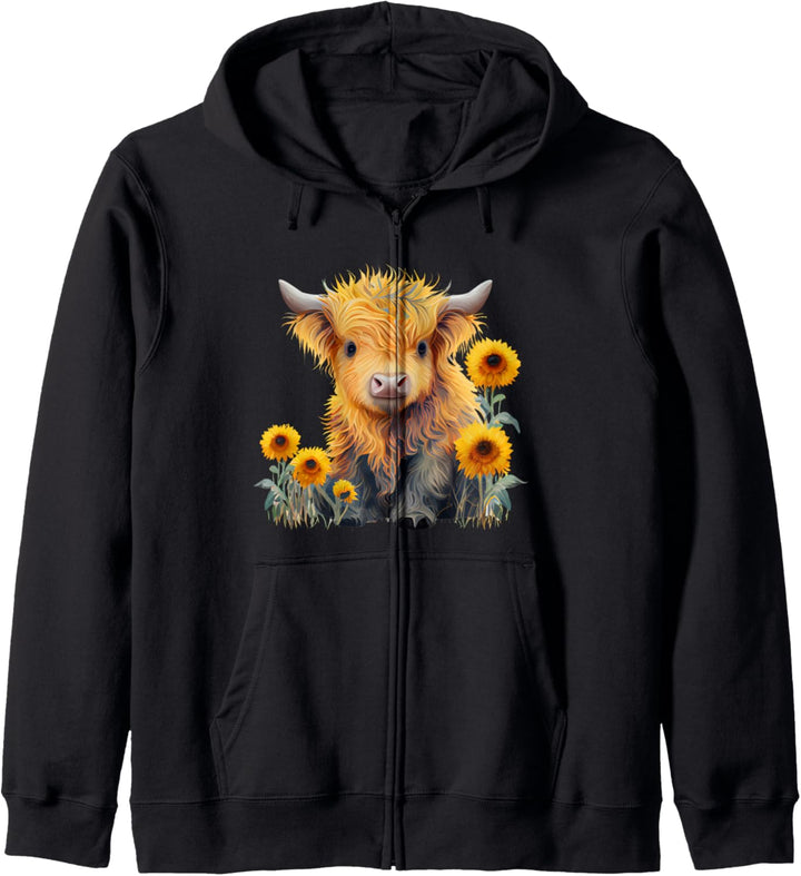Cute Highland cow with sunflowers country Heifer Farm Farmer Kapuzenjacke