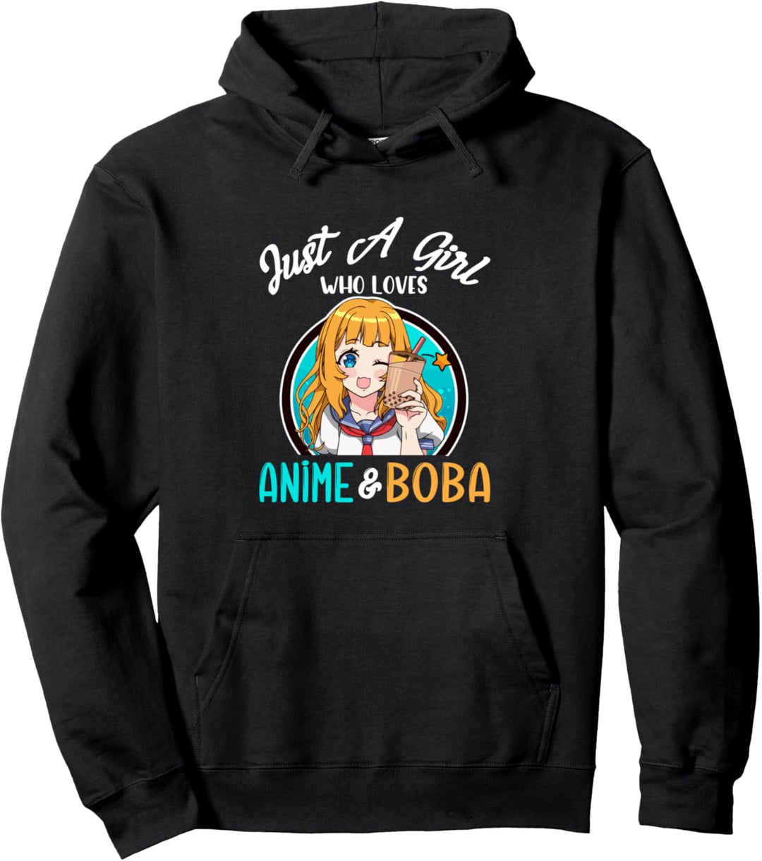 Einfach ein Mädchen, das liebt Anime und Boba Tee Pullover Hoodie