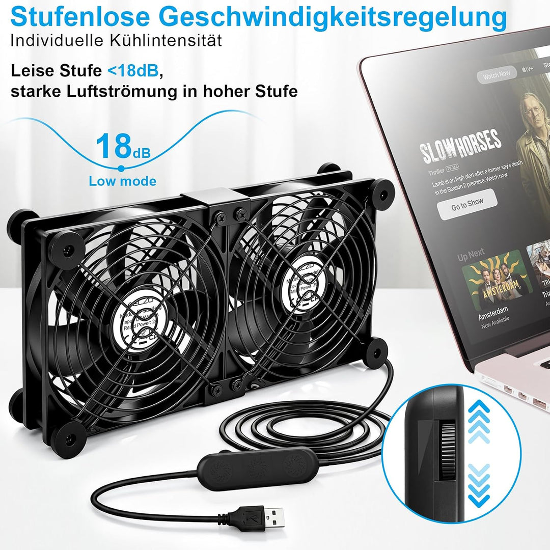 ELZO USB Ventilator, USB PC Lüfter 120mm 5V mit Stufenlose Geschwindigkeitsregelung, Leise Mini Tisc