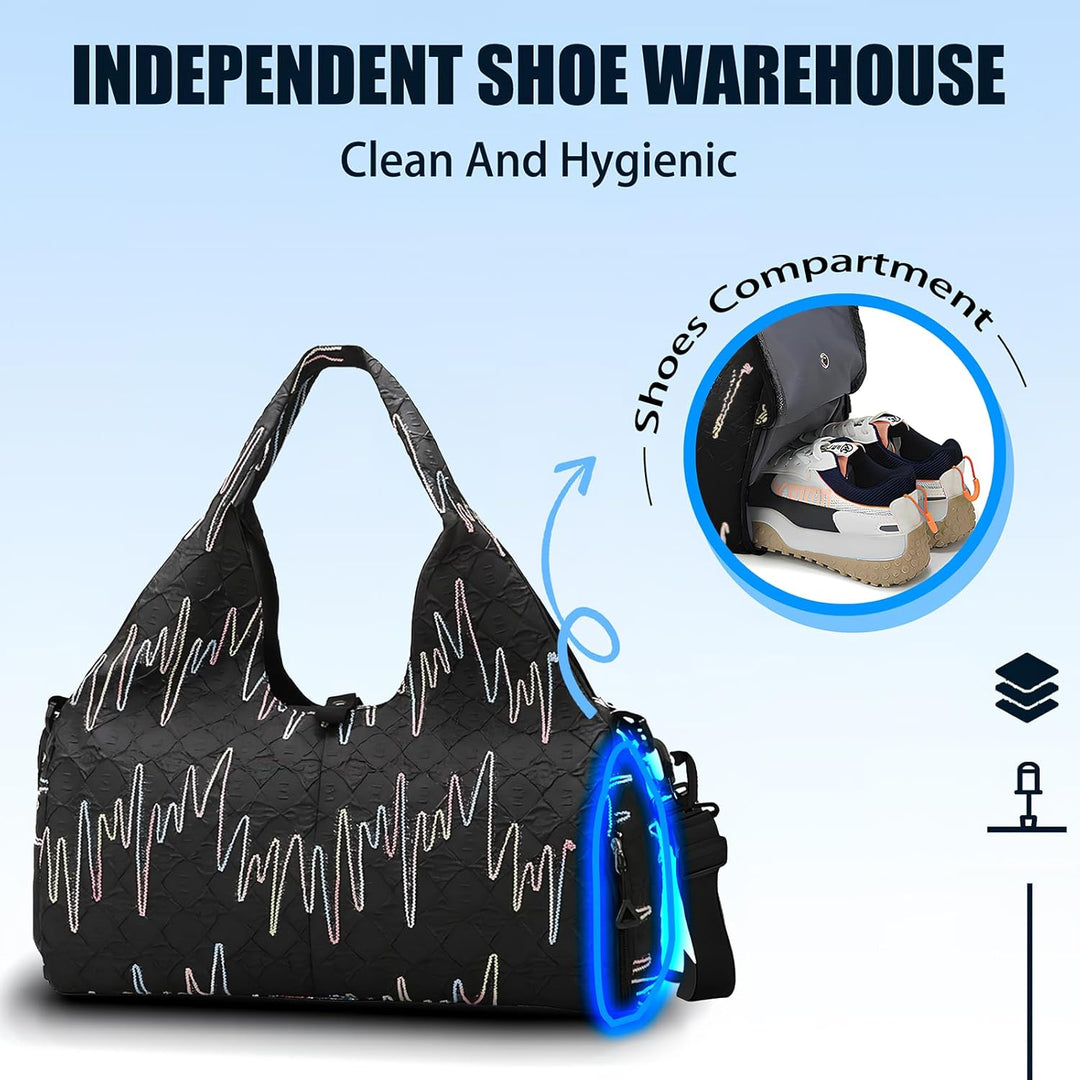 Sporttasche Damen Yogatasche Gross, Sporttasche Reisetasche mit Schuhfach & Nassfach, Wasserdicht Tr