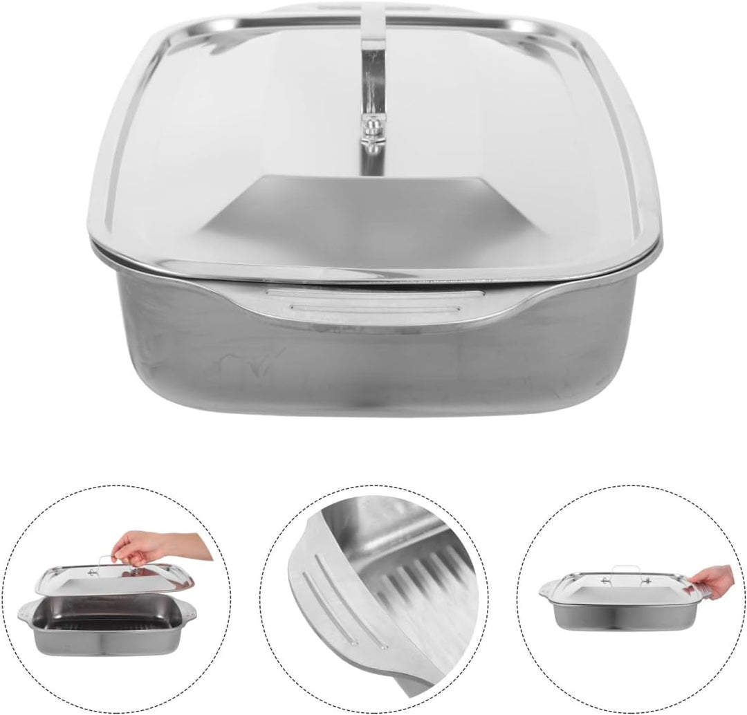 VICASKY Edelstahl Bratform mit Deckel Rechteckige Tiefe Fischbratpfanne 41X24X75cm Induktionsgeeigne