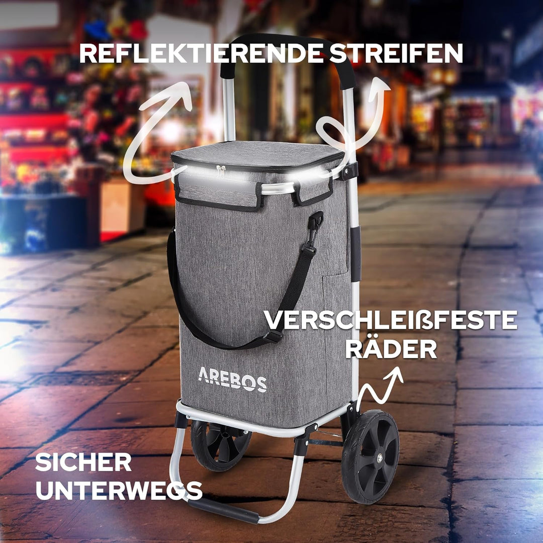 Arebos 3in1 Einkaufstrolley | Trolley gross 56 Liter | Einkaufswagen mit Kühlfach | Einkaufstasche m