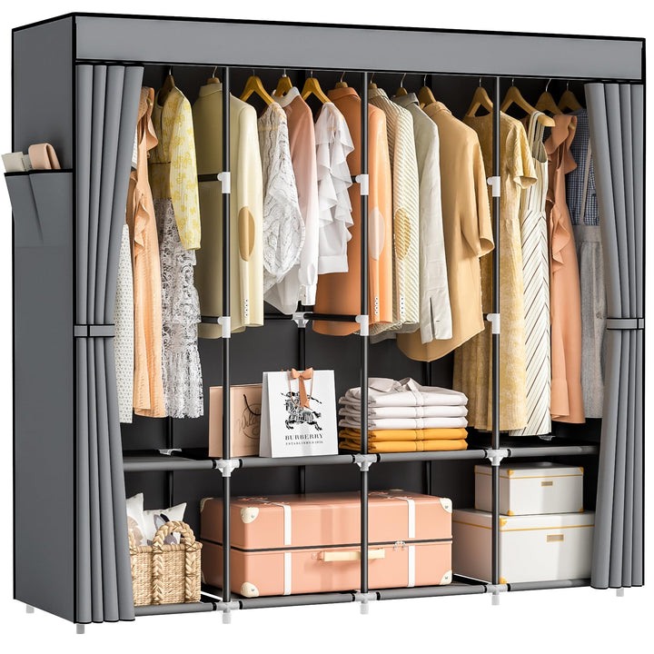 Neatrays Kleiderschrank, Stoffschrank mit 4 Kleiderstange Stabil & 8 Fächern, Faltbarer Kleiderschra
