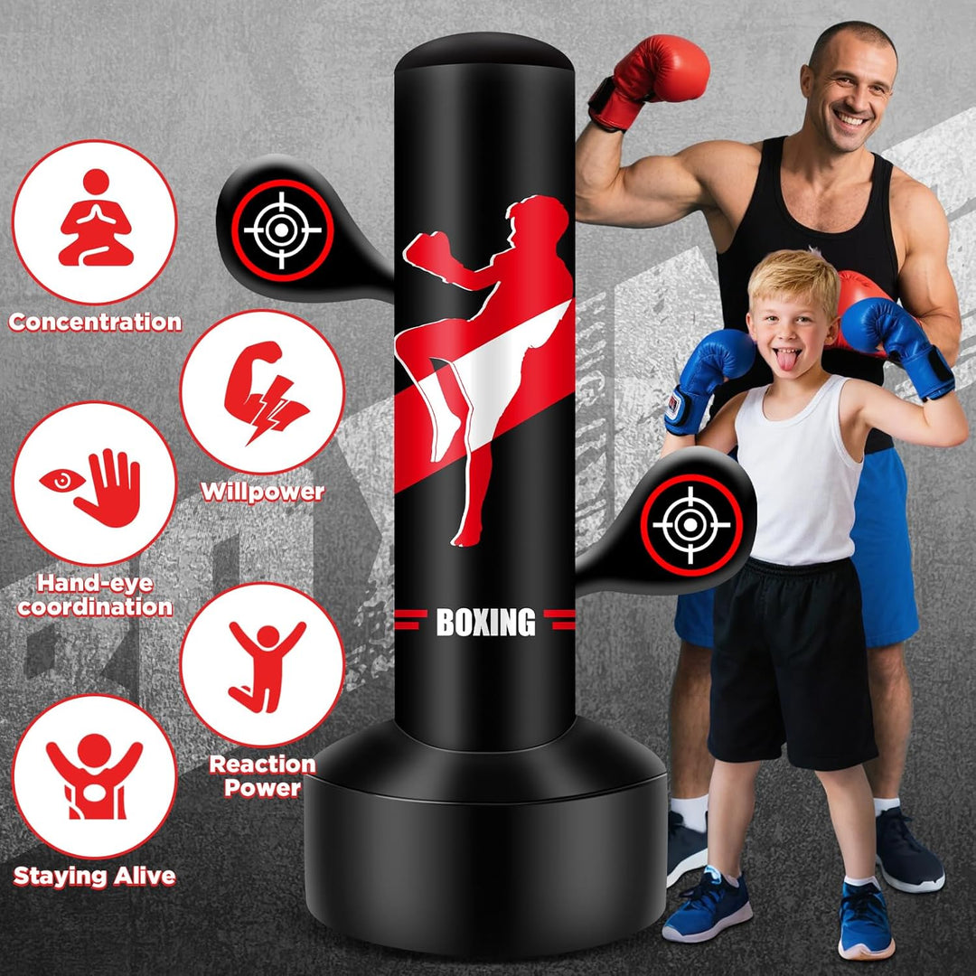 Aufblasbarer Boxsack Kinder mit Pumpe &amp; Seil,165cm Stehboxsack für Reaktionstraining Taekwondo