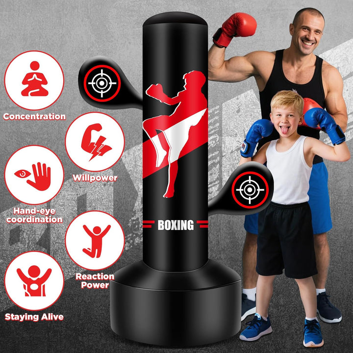 Aufblasbarer Boxsack Kinder mit Pumpe &amp; Seil,165cm Stehboxsack für Reaktionstraining Taekwondo