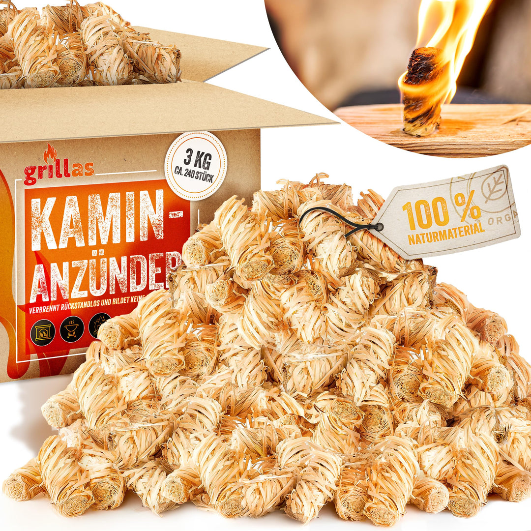 grillas 3 kg Bio-Kaminanzünder und Öko-Grillanzünder ca. 240 Stück aus Holzwolle, in pflanzlichem Wa