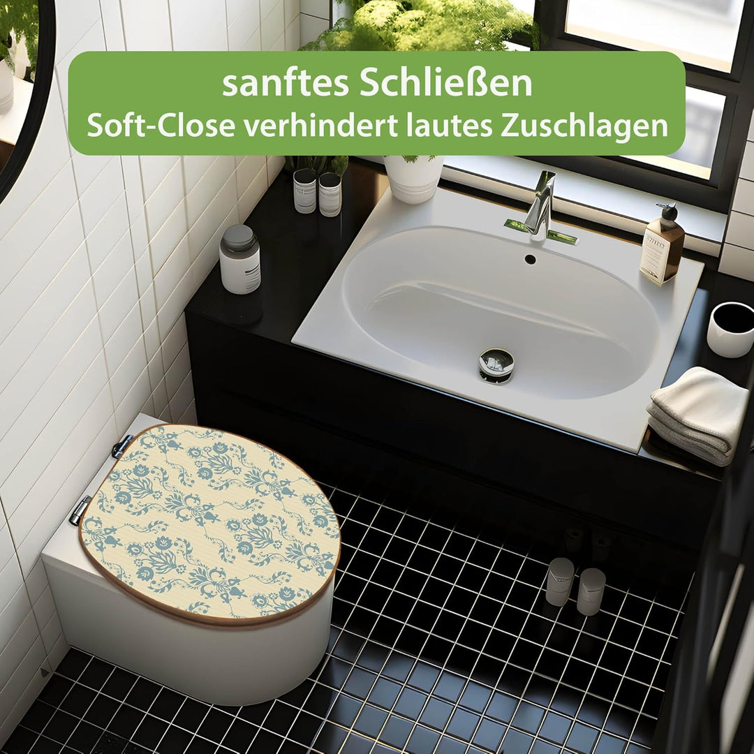 banjado Design WC Sitz Bambus Absenkautomatik 45,8x37,5cm - Toilettendeckel mit Absenkautomatik Holz