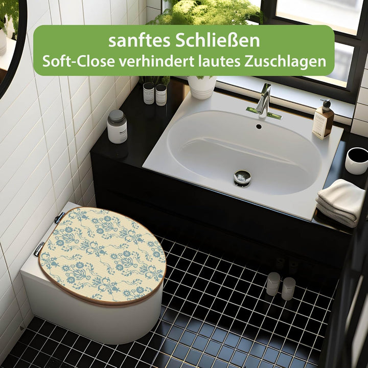 banjado Design WC Sitz Bambus Absenkautomatik 45,8x37,5cm - Toilettendeckel mit Absenkautomatik Holz