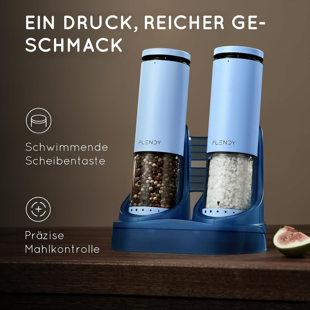 Flendy Salz und Pfeffermühle Elektrisch 2er Set, Elektrische Salz und Pfeffermühle Set mit USB-C Lad
