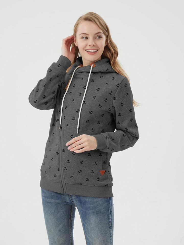 Newbestyle Jacke Damen Sweatjacke Vicky Zip Hoodie Dunkelgrau Gedruckt L, Dunkelgrau Gedruckt L
