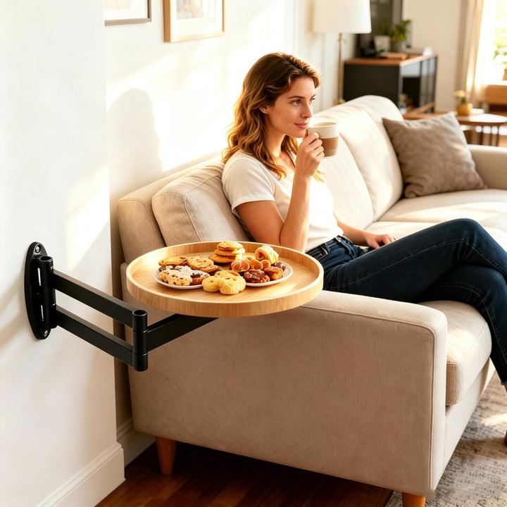Klapptisch Wandmontage, Runder Klapptisch Mit Einziehbarem Regal Wandtisch Um 180 Grad Drehbares Wan