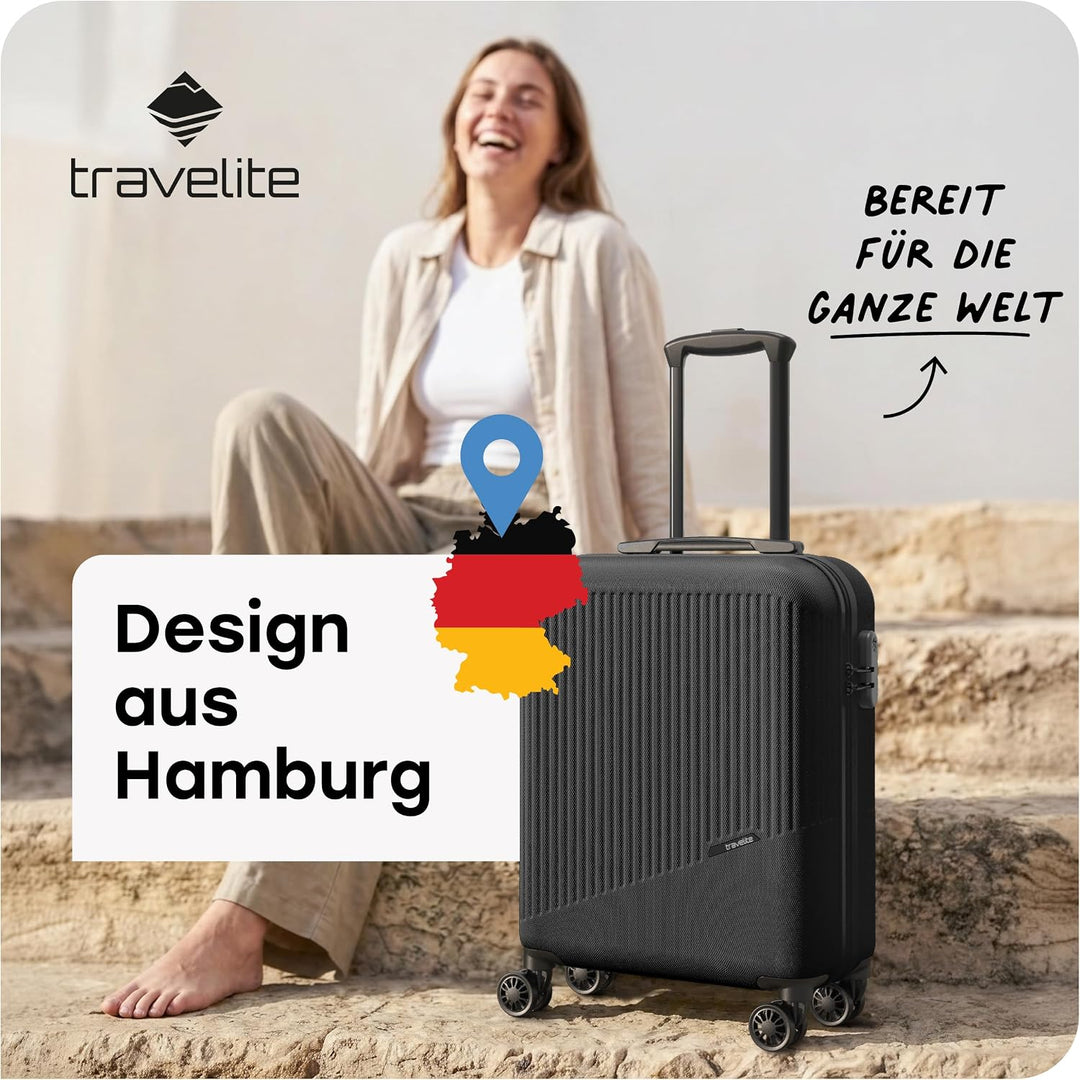 travelite 4-Rad Handgepäck Koffer klein 37 Liter, Gepäck Serie BALI: ABS Hartschalen Trolley erfüllt