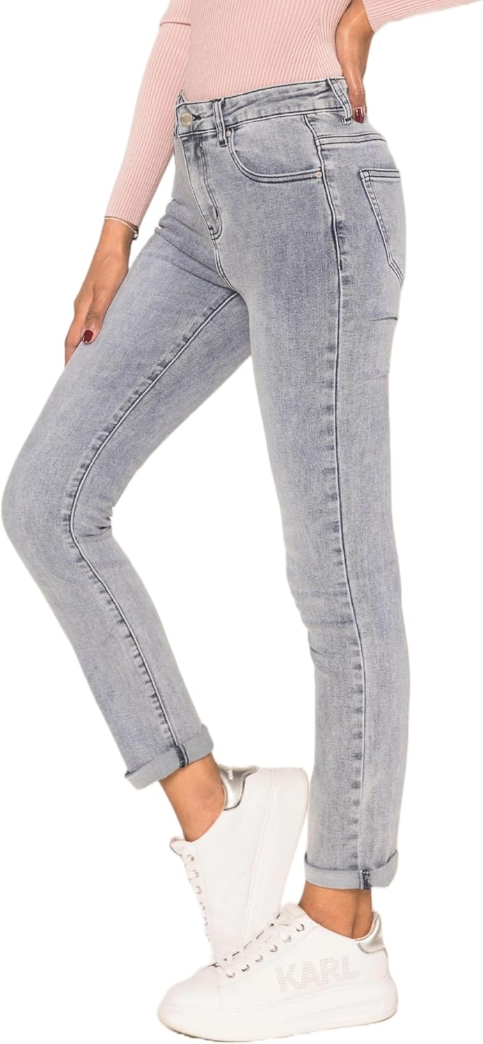 Nina Carter Q1803 Damen High Waist Straight Leg Jeans - Regular Fit Jeanshose mit geradem Beinschnit