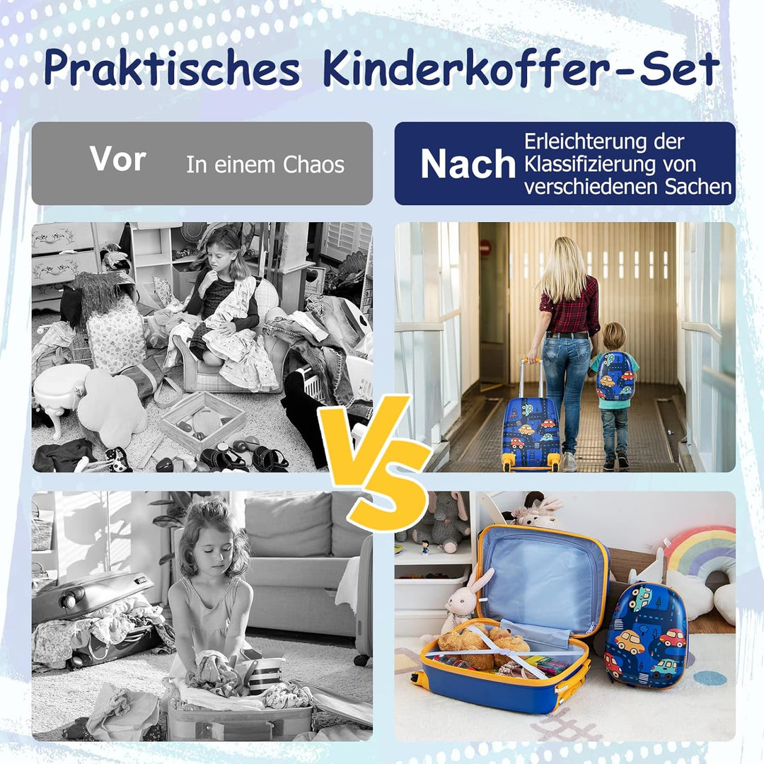 DREAMADE Kinderkoffer Jungen mit Rucksack 18"+12", 2 TLG. Kinderkoffer Set, Kindergepäck Trolley, Ki