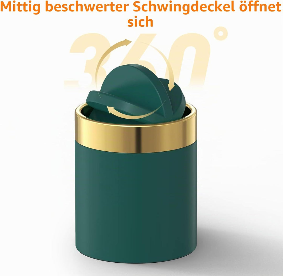 Mbillion Mini-Mülleimer mit Deckel, niedlicher Tisch-Mülleimer aus Metall, Edelstahl, 1,5 l, Abfalle