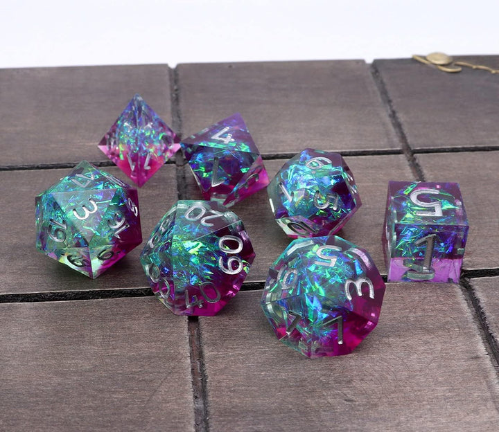 DND-Würfel-Set aus Kunstharz, lila und seeblau, handgefertigte Galaxie-Würfel mit Geschenkbox, Mädch