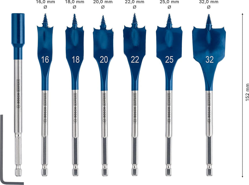 Bosch Accessories 7x Expert SelfCut Speed Flachfräsbohrer Set (für Weichholz, Grobspanplatte, Ø 16-3