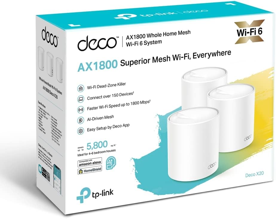 TP-Link Deco X20 Mesh WLAN Set (3 Pack), Wi-Fi 6 AX1800 Dual Band Router & Repeater, 2x Gigabit Port
