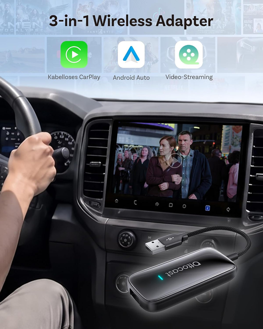 OTTOCAST Play2video Ultra, 2026 Kabelloser CarPlay &amp; Android Auto Adapter