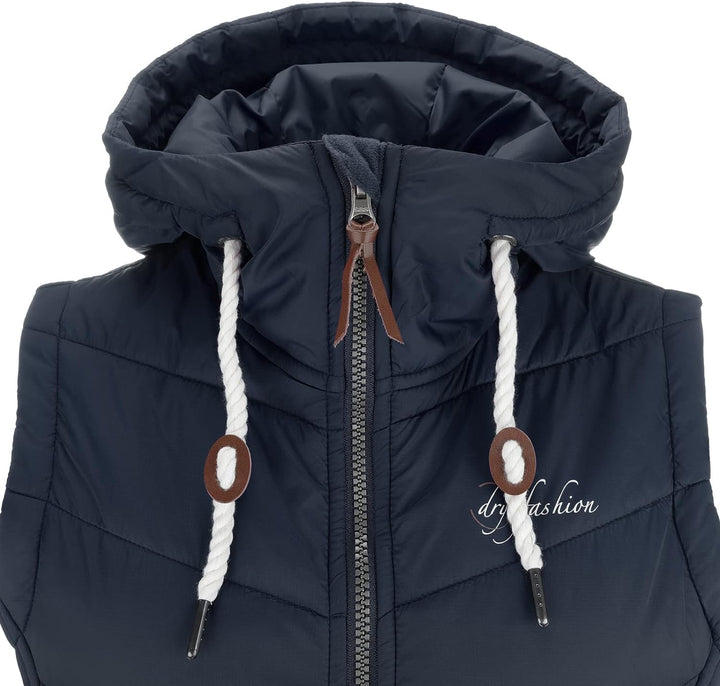 Dry Fashion Damen Weste Malente - Steppweste Damen Outdoor Weste mit Kapuze Übergangsweste gesteppt