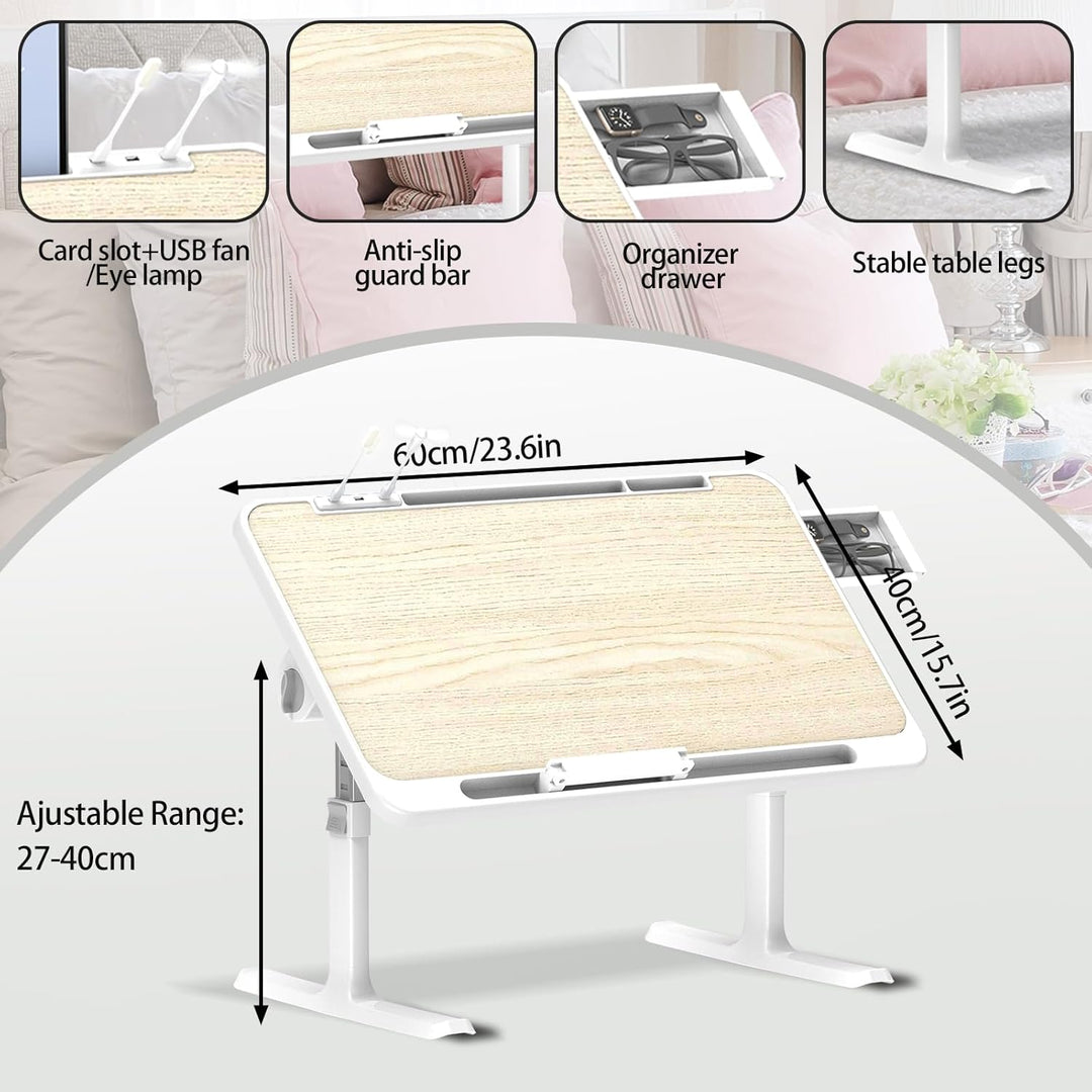 WoRaum Klappbarer Laptoptisch mit Schublade, LED & Ventilator – Höhenverstellbarer Schreibtisch für