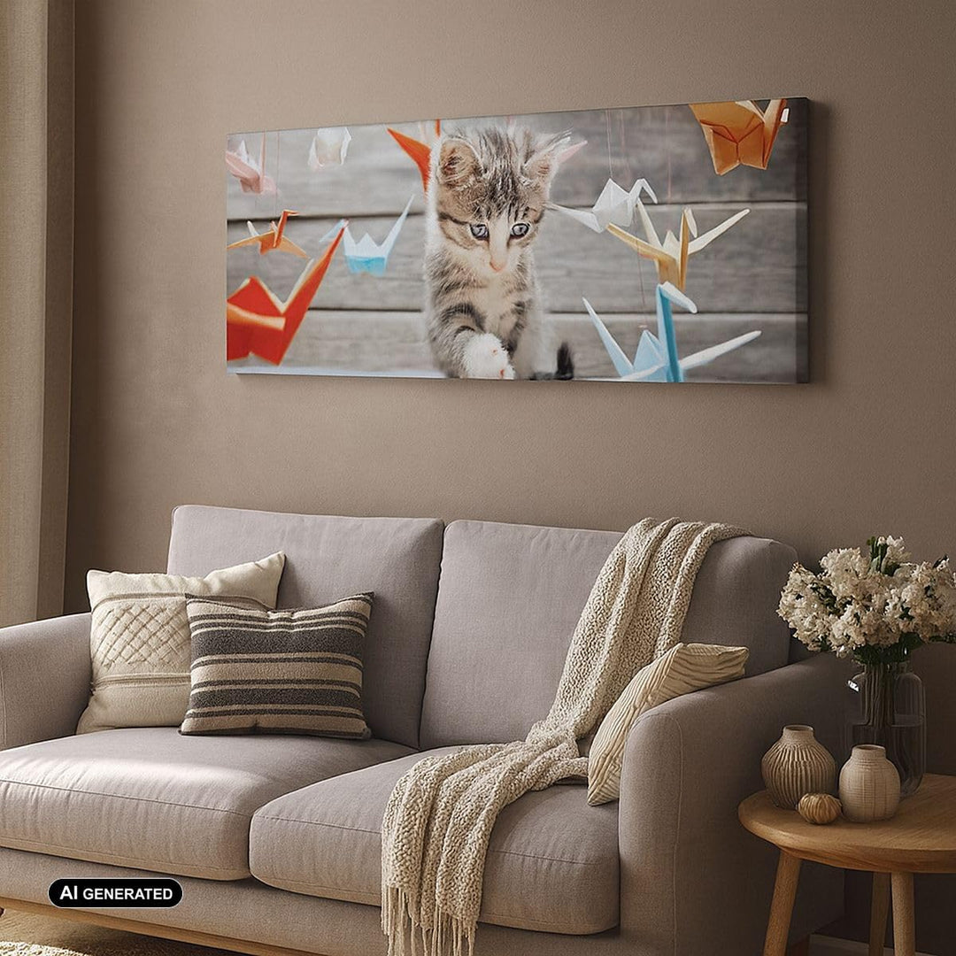 Wandbilder Dekoration Wohnzimmer Katze spass origami Panorama Bilder auf Leinwand 120x50cm Leinwandb