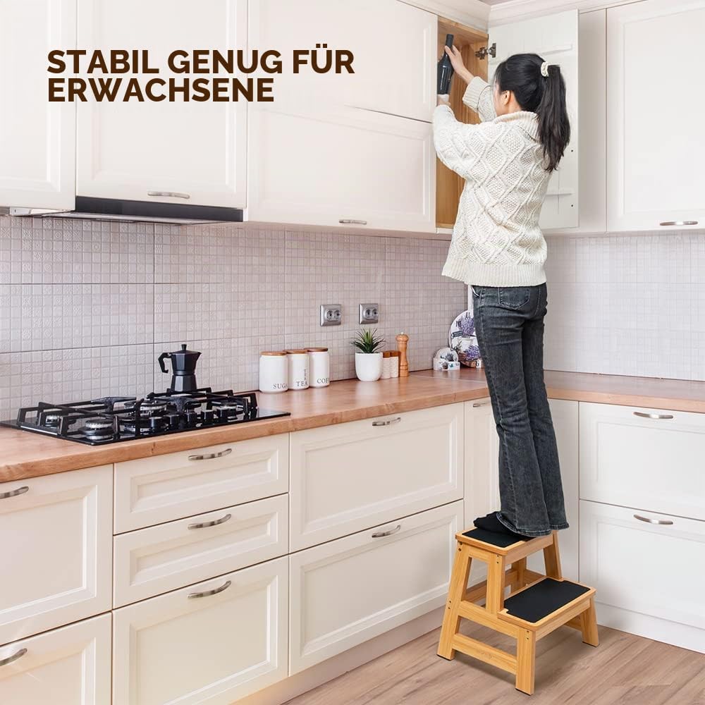 StrongTek 43 cm Holz-Tritthocker, vielseitig als Küchen-/Schlafzimmer-/Schrankhocker, Anti-Rutsch fü