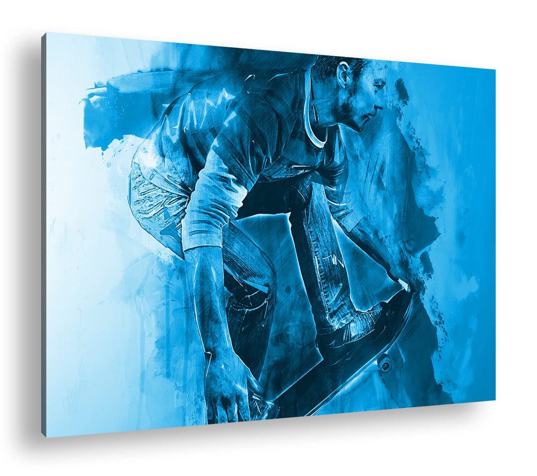 deyoli Illustration Skater Format: 80x60 Effekt: Monocrome Blau als Leinwandbild, Motiv fertig gerah