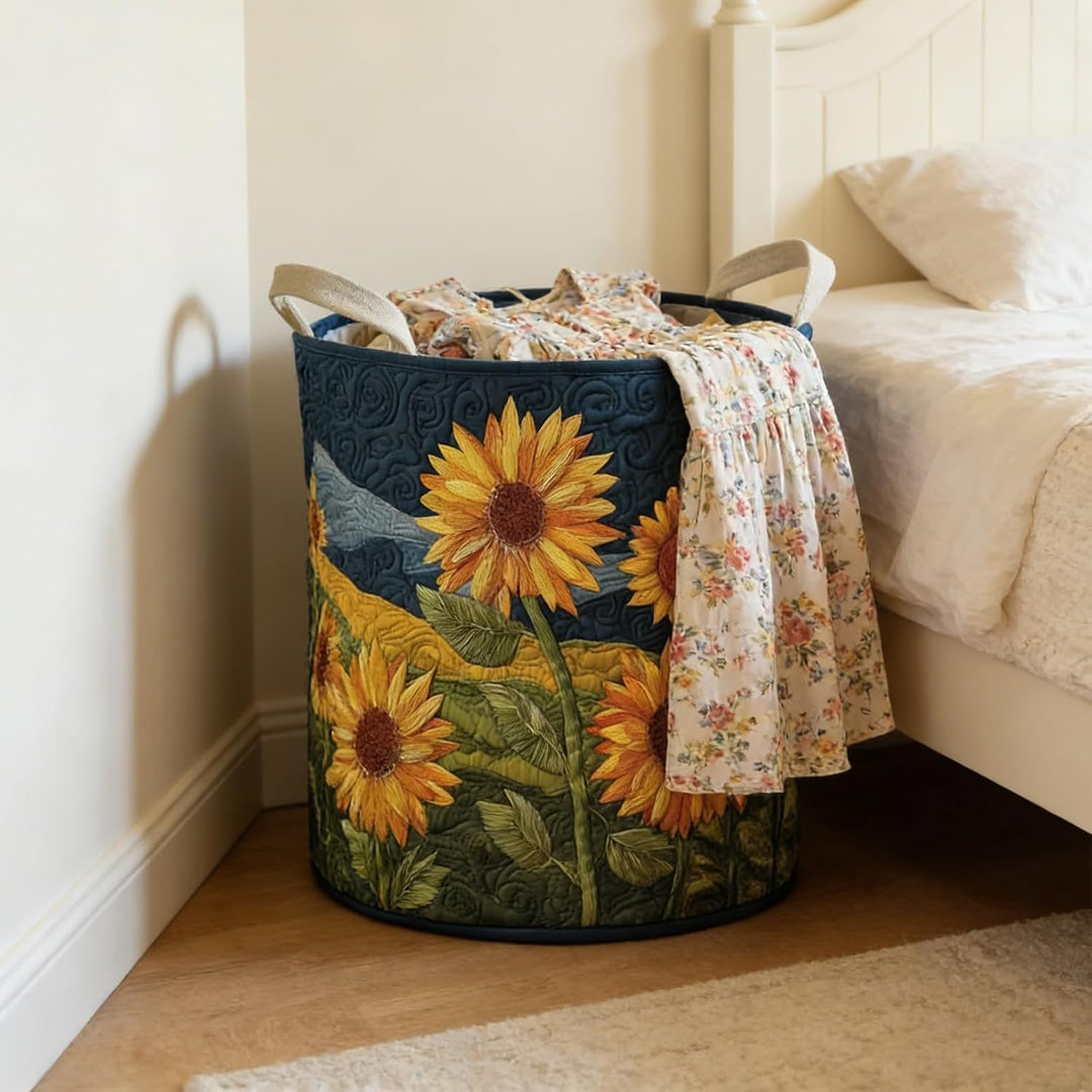 Boho-Wäschekorb mit Steppung, Aufbewahrungskorb aus Stoff mit Blumenmuster für Schlafzimmer, Waschkü