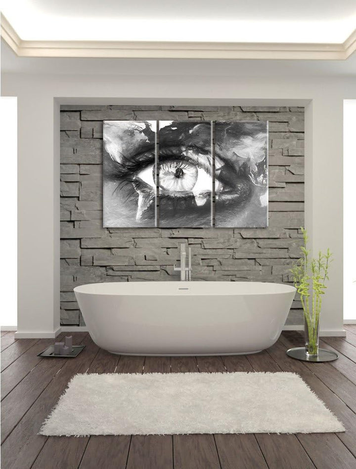 Pixxprint Die Erde gezeichnet auf EIN Gesicht Kohle Zeichnung Effekt 3-Teiler Leinwandbild 120x80 Bi