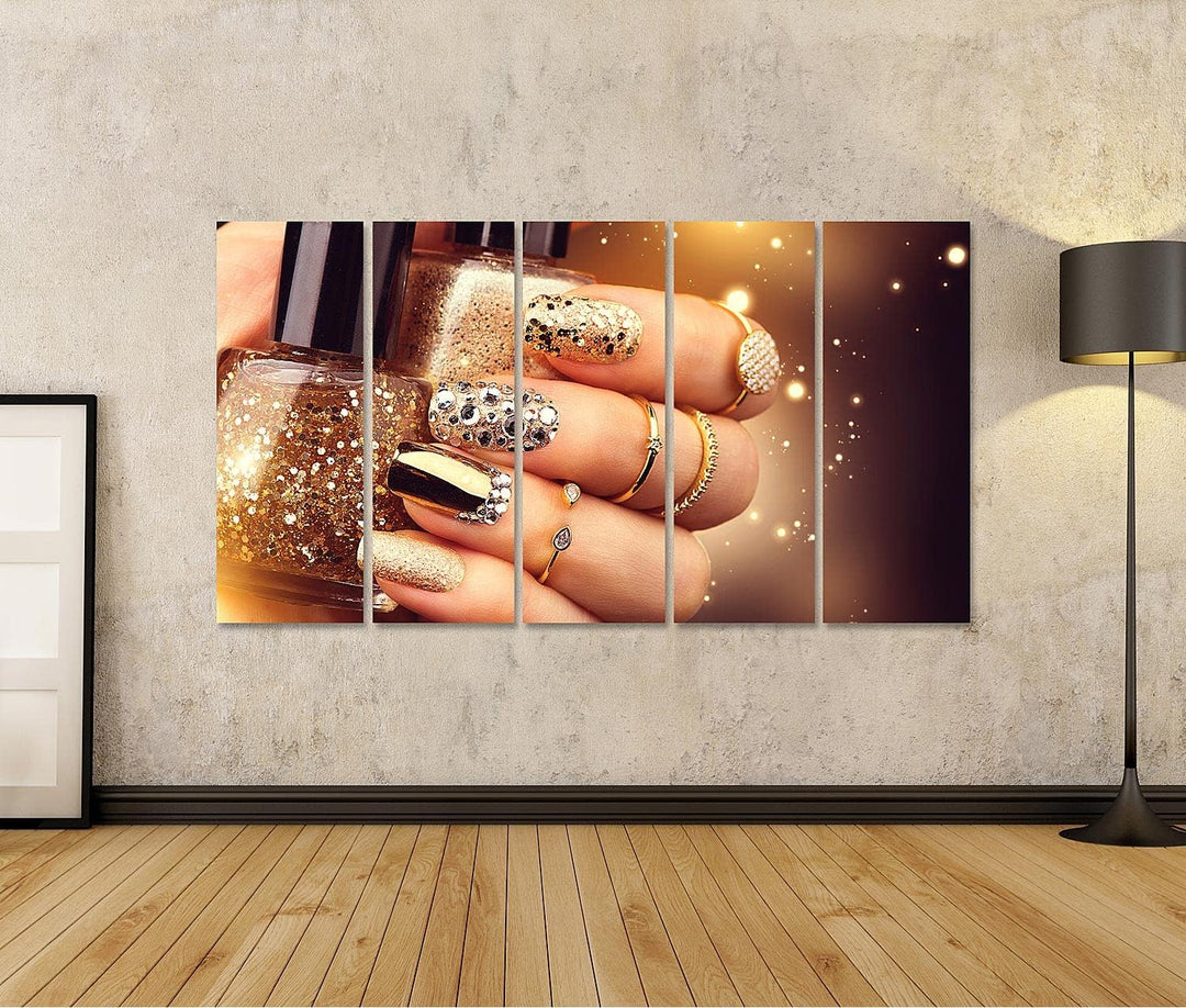 islandburner Bild auf Leinwand Goldene Maniküre Mit Edelsteinen Bilder Wandbilder Poster 160L x 80B